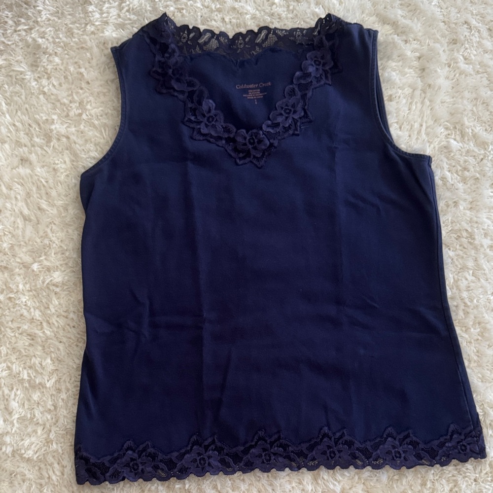 Coldwater Creek Midnight Blue Floral Lace Blouse
